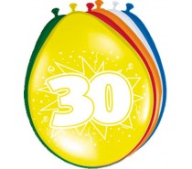 Gekleurde Leeftijdsballon: 30 Jaar 8 st.